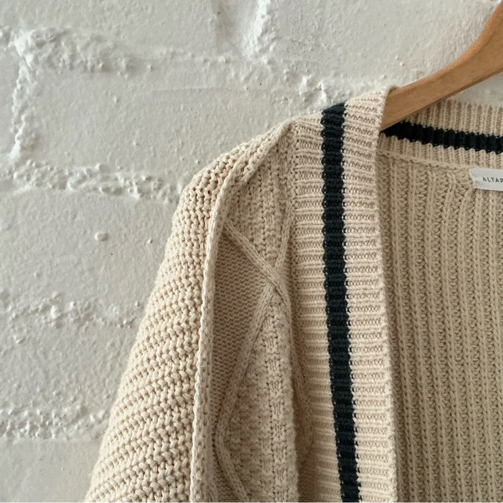 Altar’d State Oversized Cable Knit Cardigan Varsity Sweater Beige Star Patches - Picture 3 of 14